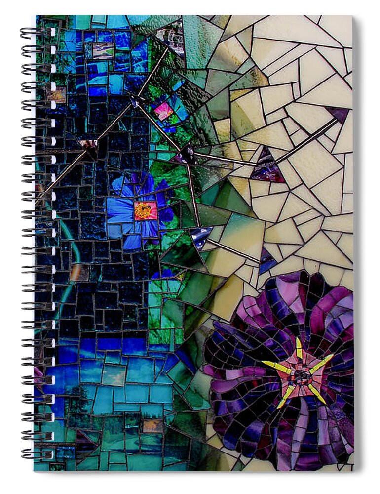 Mosaic Spiral Notebook featuring the glass art The Earthships have Landed by Cherie Bosela