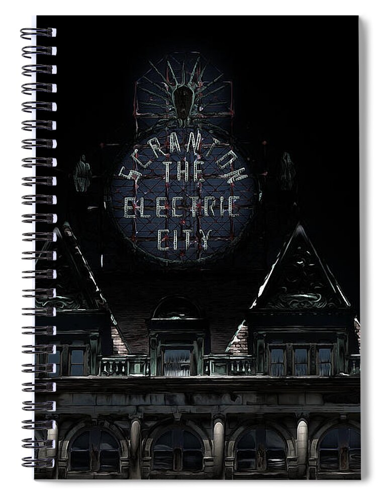 Richard Reeve Spiral Notebook featuring the mixed media The Electric City II by Richard Reeve