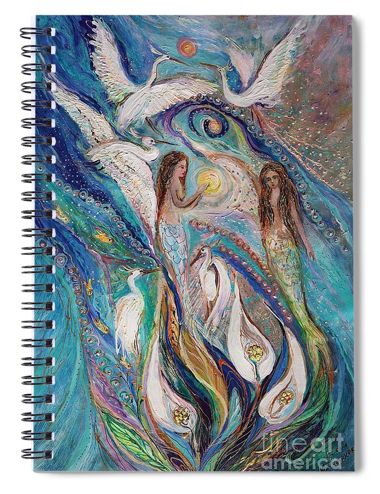 Angel Spiral Notebook featuring the painting The Elegy of three Suns by Elena Kotliarker
