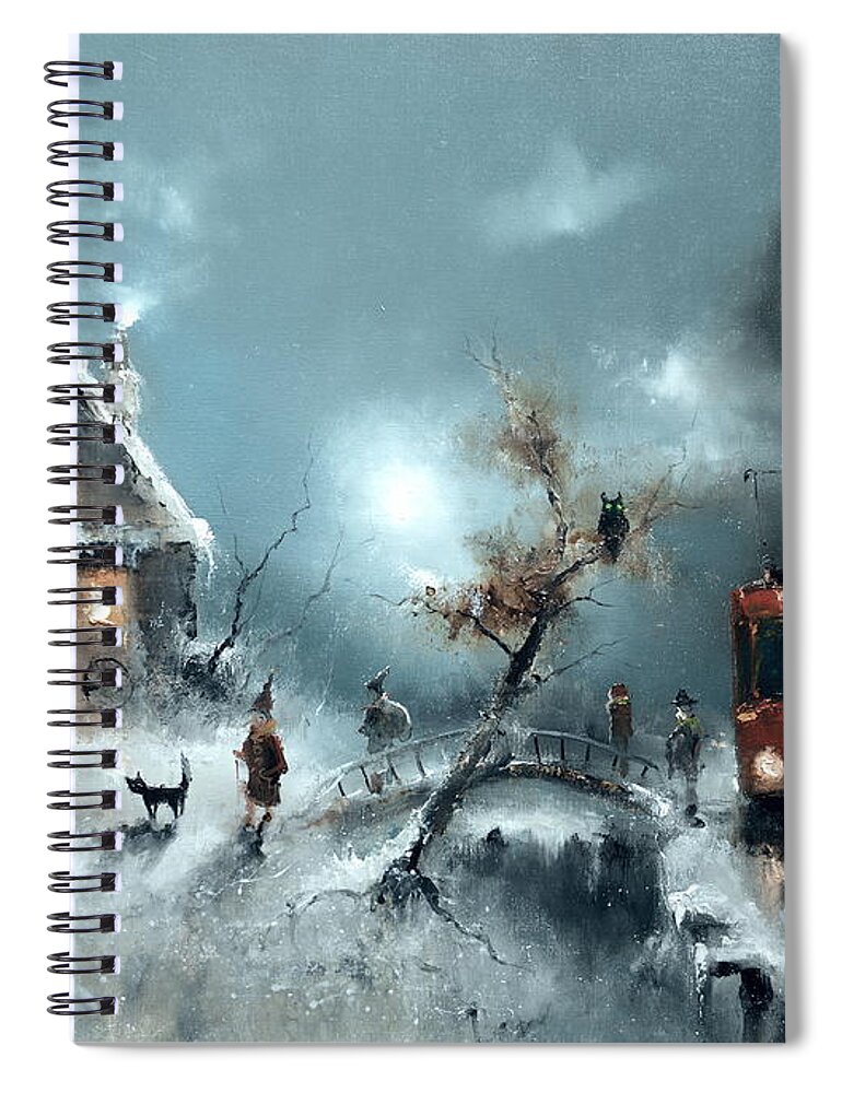 Russian Artists New Wave Spiral Notebook featuring the painting The End Stop of Tram by Igor Medvedev