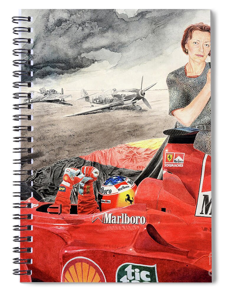 Michael Schumacher Spiral Notebook featuring the painting The Enigma of Erich Hartmann by Oleg Konin
