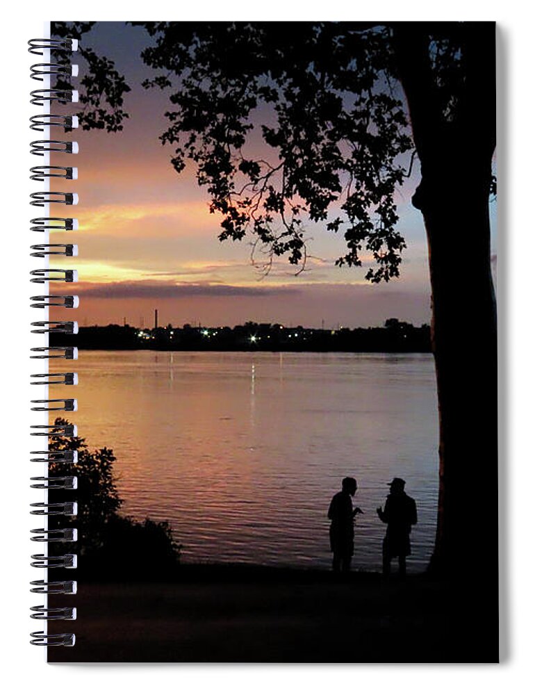 Sunset Spiral Notebook featuring the photograph The Evening Chat Along the Delaware River in Riverton, New Jersey by Linda Stern