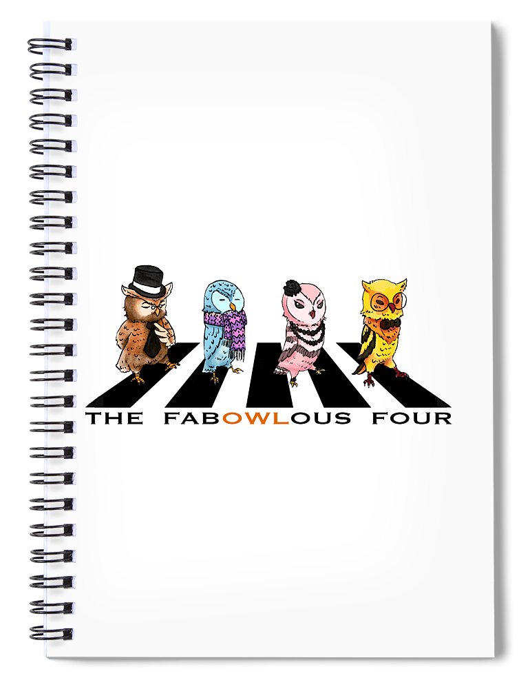 Fun Spiral Notebook featuring the painting The FabOWLous Four by Miki De Goodaboom