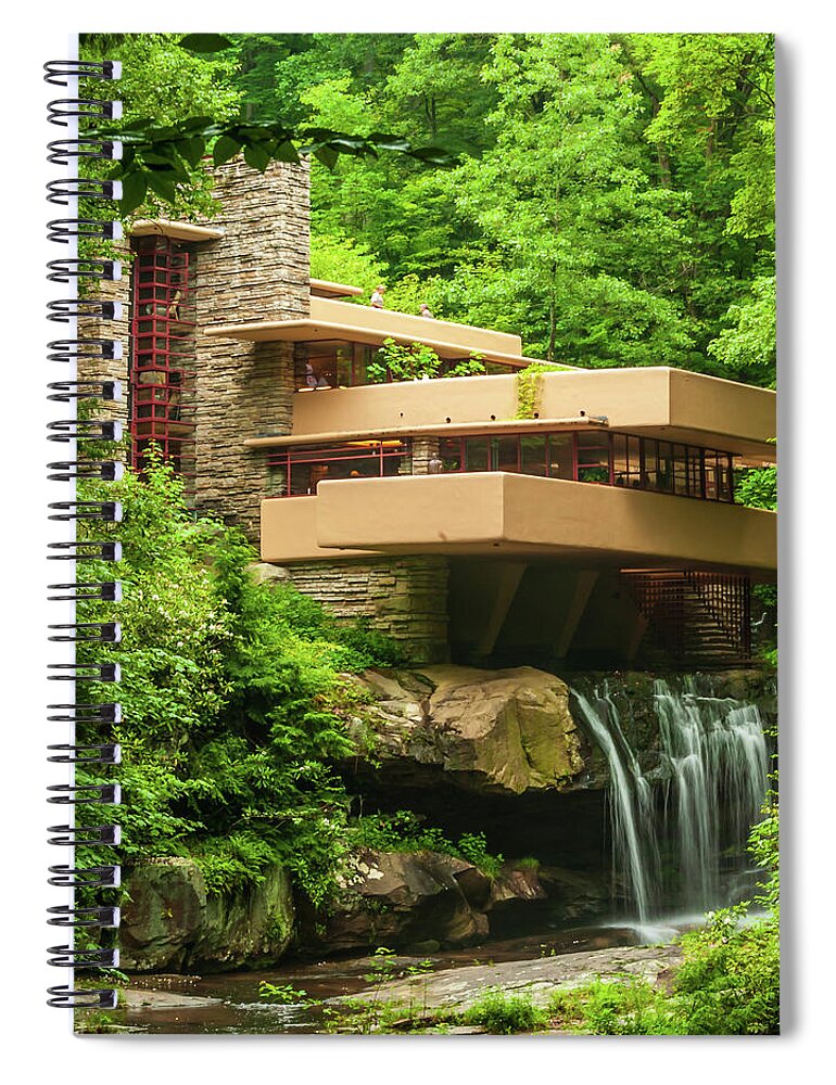 Building Spiral Notebook featuring the photograph The Falling Waters - by Franks Lloyd Wright by Louis Dallara