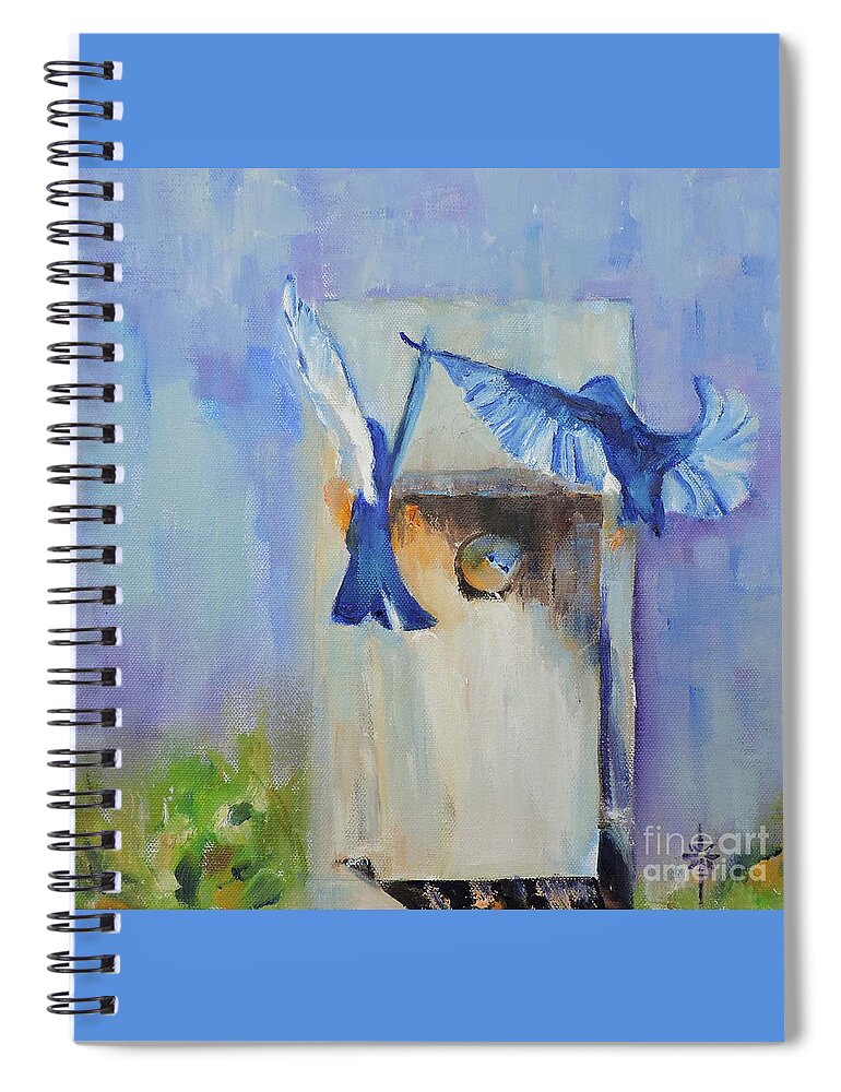 Bluebirds Spiral Notebook featuring the painting The Family by Jodie Marie Anne Richardson Traugott     aka jm-ART