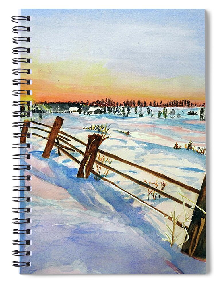 Snow Spiral Notebook featuring the painting The Fence Line by Barbara F Johnson