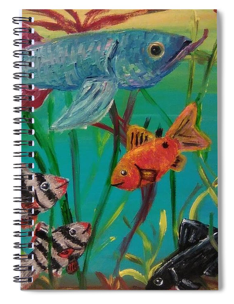 Art Spiral Notebook featuring the painting The Fish in the Reeds by Andrew Blitman