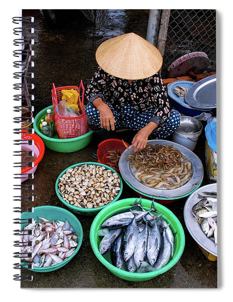 Market Spiral Notebook featuring the photograph Catch Of The Day - Street Market Vendor, Vietnam by Earth And Spirit