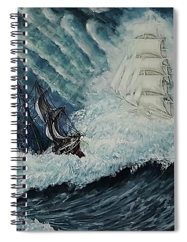 Ghost Ship Spiral Notebook featuring the painting The Flying Dutchman by Mackenzie Moulton