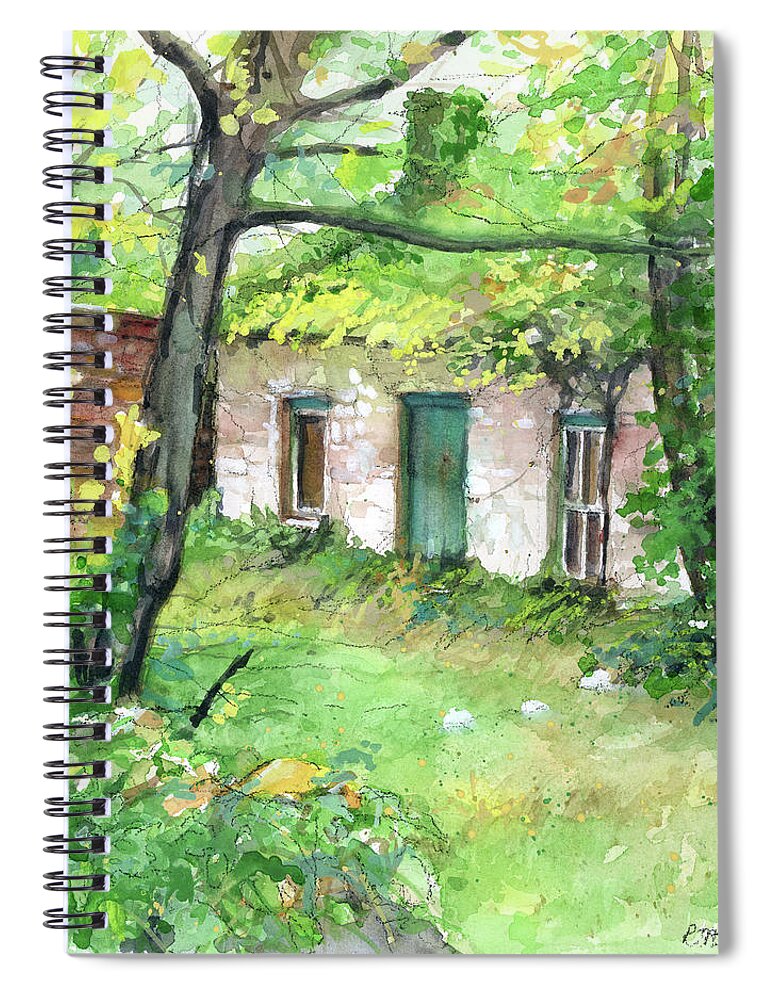 Irish Cottage Spiral Notebook featuring the painting The Forge aka The Lonergan Homestead by Rebecca Matthews