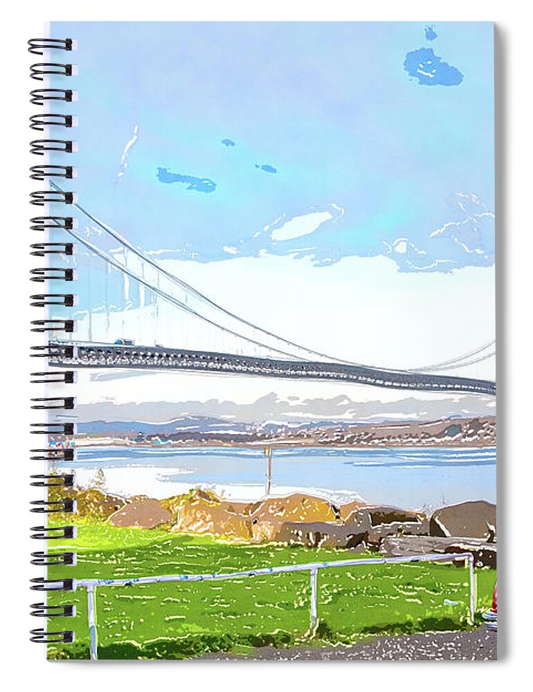The Forth Suspension Bridge Spiral Notebook featuring the digital art The Forth Suspension Bridge by SnapHappy Photos