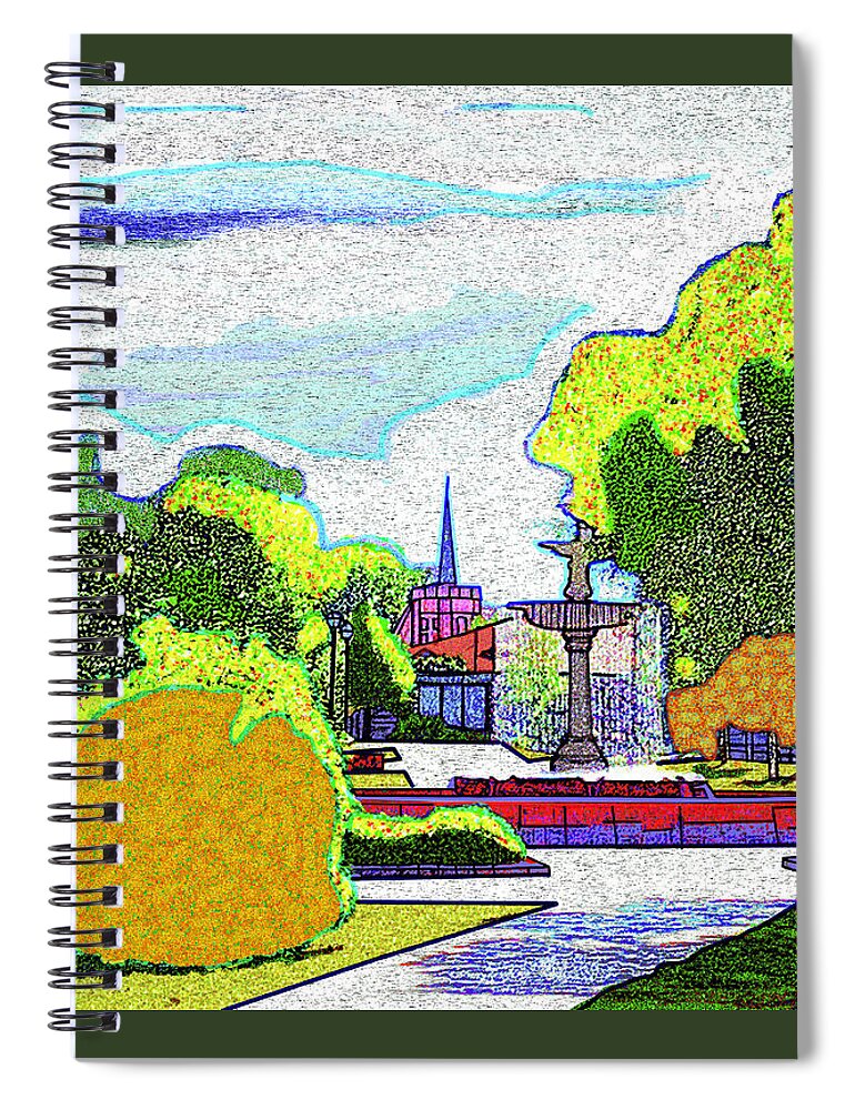 Fountain Spiral Notebook featuring the digital art The Fountain At Tattnall Square by Rod Whyte