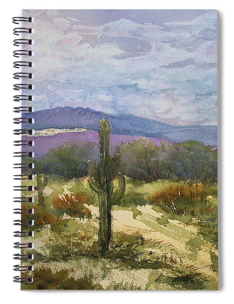 Desert Spiral Notebook featuring the painting The Four Peaks Wildness by Cheryl Prather