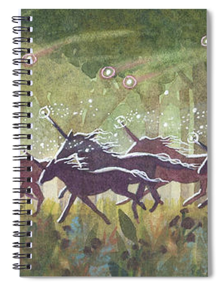Unicorns Spiral Notebook featuring the painting The Gallop by Sara Burrier