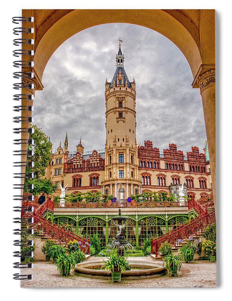 Schwerin Palace Spiral Notebook featuring the photograph The Garden Courtyard of Schwerin Castle by Jurgen Lorenzen