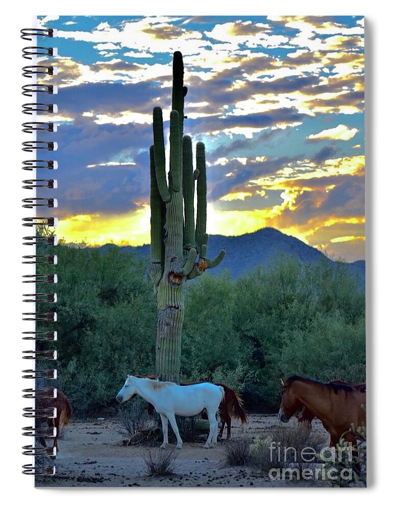 Salt River Wild Horses Spiral Notebook featuring the digital art The Gathering At Sunset by Tammy Keyes