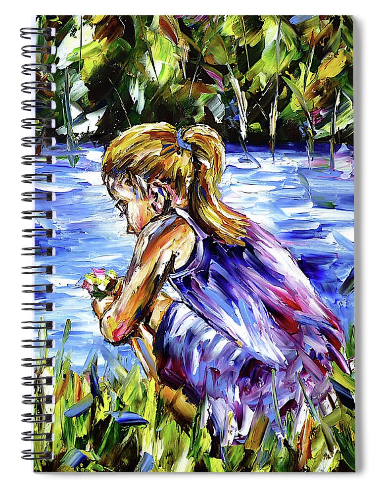 Little Girl Spiral Notebook featuring the painting The Girl By The River by Mirek Kuzniar