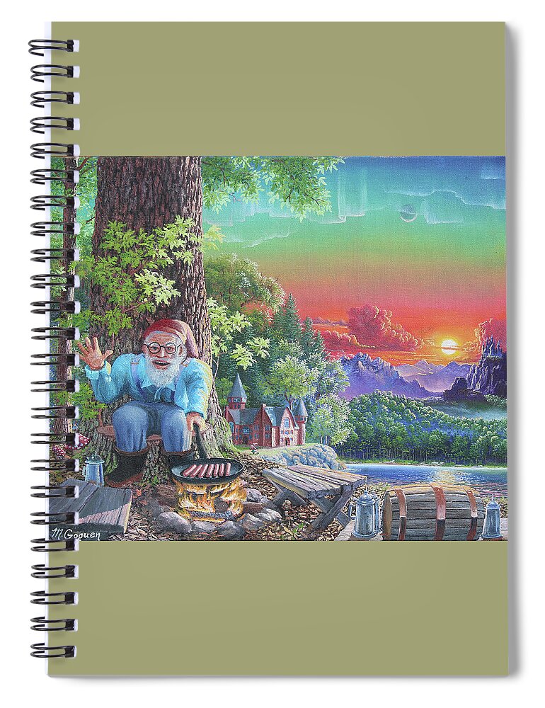 Gnome Spiral Notebook featuring the painting The Gnome by Michael Goguen