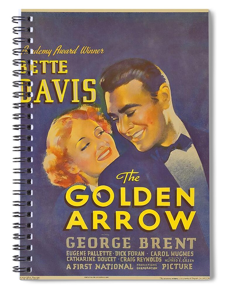 Golden Spiral Notebook featuring the mixed media ''The Golden Arrow'', 1936, movie poster by Stars on Art