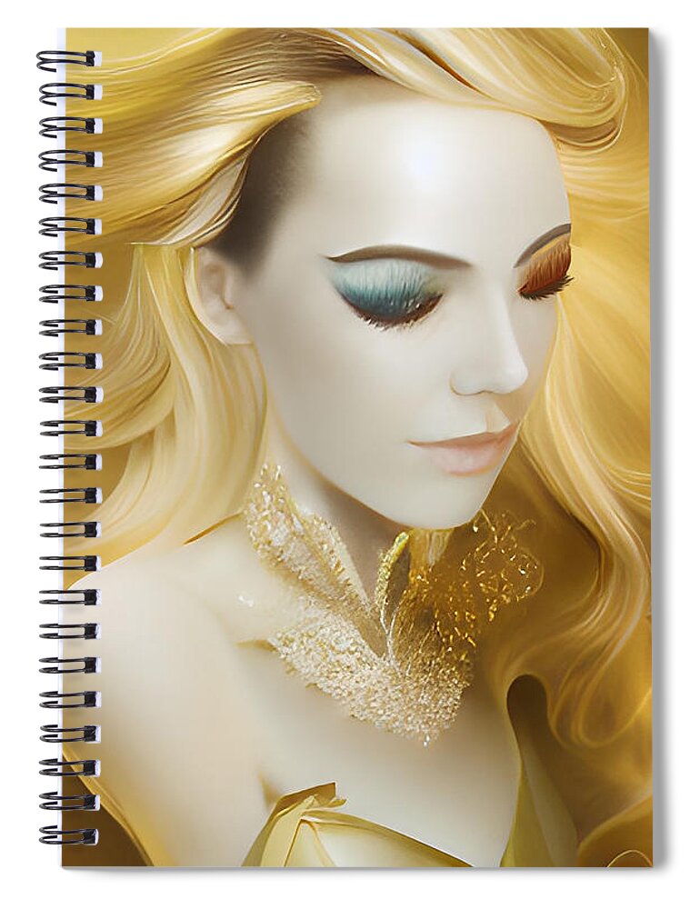 Healer Spiral Notebook featuring the digital art The Golden Goddess Elohania by Shawn Dall