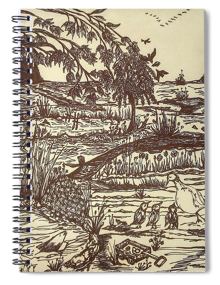Wall Art Spiral Notebook featuring the drawing The goose tale by Cepiatone Fine Art Callie E Austin