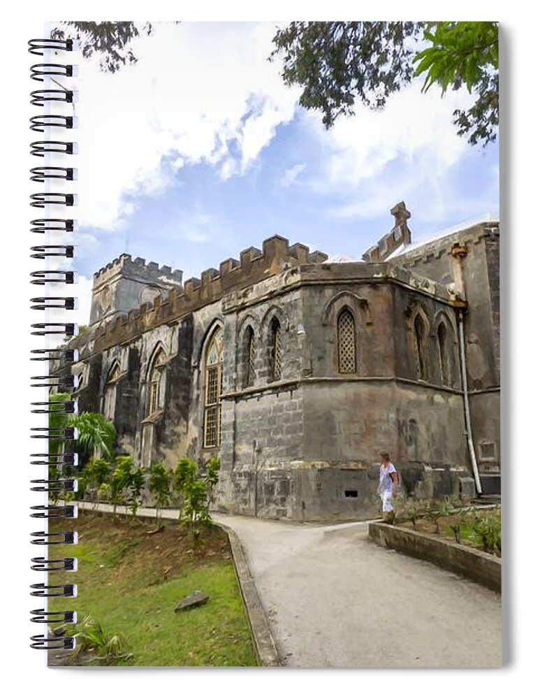 Barbados Spiral Notebook featuring the photograph The gothic St John's Parish Church on a hilltop in Barbados, an island in the Atlantic/Caribbean by William Kuta