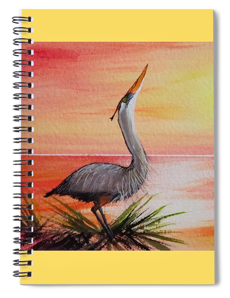 Heron Spiral Notebook featuring the painting The Great Heron by Deahn Benware