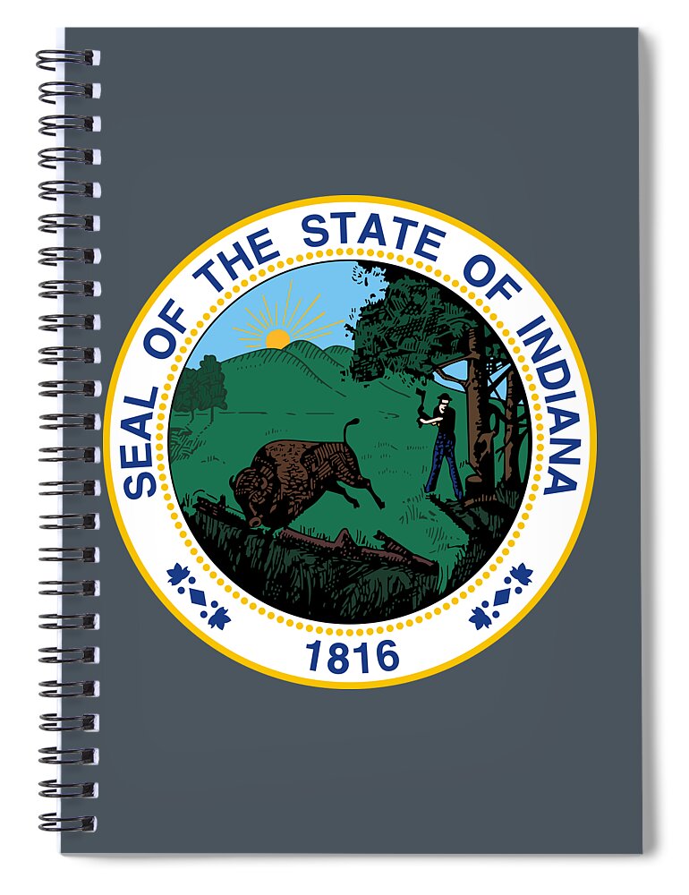 Indiana Spiral Notebook featuring the photograph The Great Seal of the State of Indiana by Movie Poster Prints