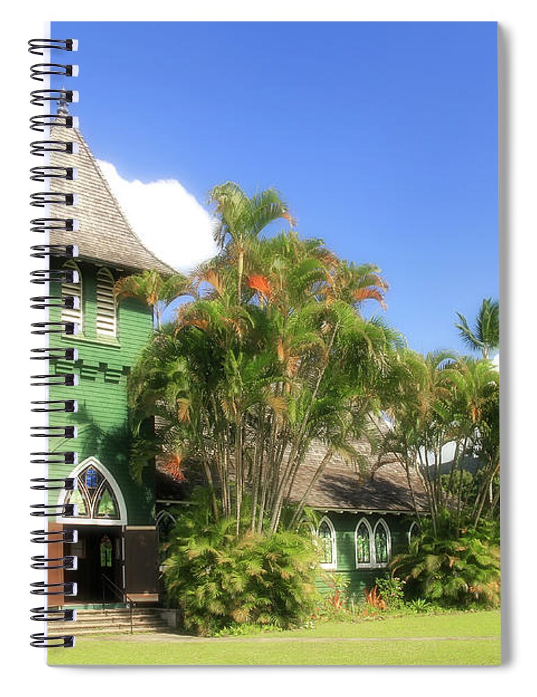 Palm Tree Spiral Notebook featuring the photograph The Green Waioli Hula Church by Robert Carter