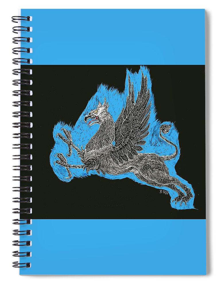 Griffin Spiral Notebook featuring the drawing The Griffin by Branwen Drew