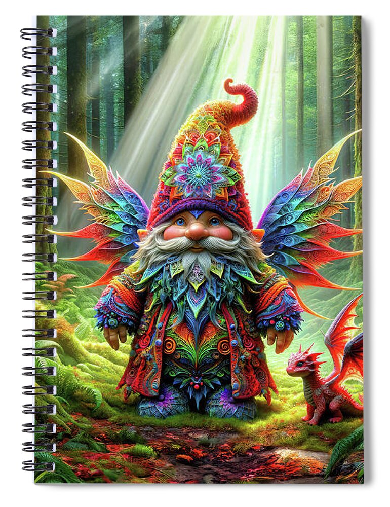 Gnome Spiral Notebook featuring the photograph The Guardian of Whimsy Wood by Bill and Linda Tiepelman