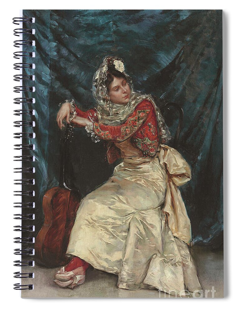 Traditional Costume Spiral Notebook featuring the painting The Guitar Player, 1879 by Julius Leblanc Stewart by Julius Leblanc Stewart