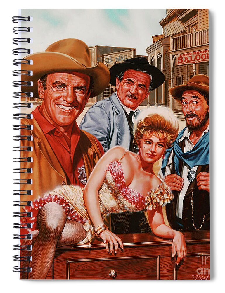 Gunsmoke Spiral Notebook featuring the painting The Gunsmoke Cast by Dick Bobnick