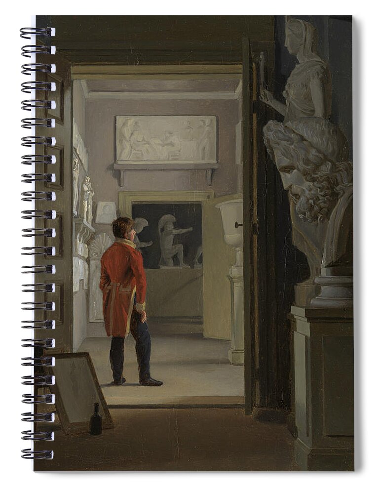 Adam August Muller Spiral Notebook featuring the painting The Hall of Antiquities at Charlottenborg Palace, Copenhagen, 1830 by Adam August Muller