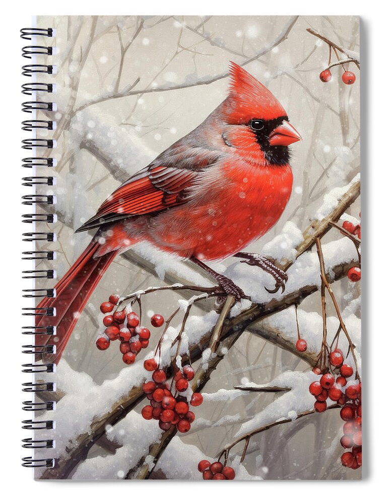 Northern Cardinal Spiral Notebook featuring the painting The Handsome Northern Cardinal by Tina LeCour