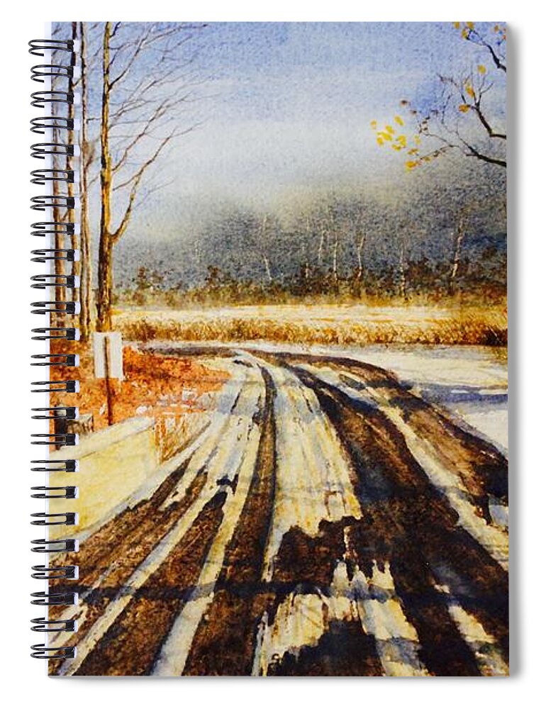 Just One Of Those Old Country Roads In The Midwest. In The Heart Of The Winter Spiral Notebook featuring the painting The Heart of Winter by John Glass