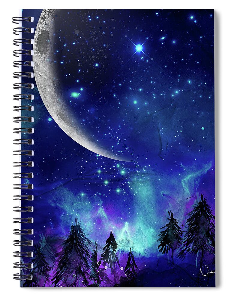 Landscaple Spiral Notebook featuring the digital art The Heavens - Moon Cycle by Nicky Jameson