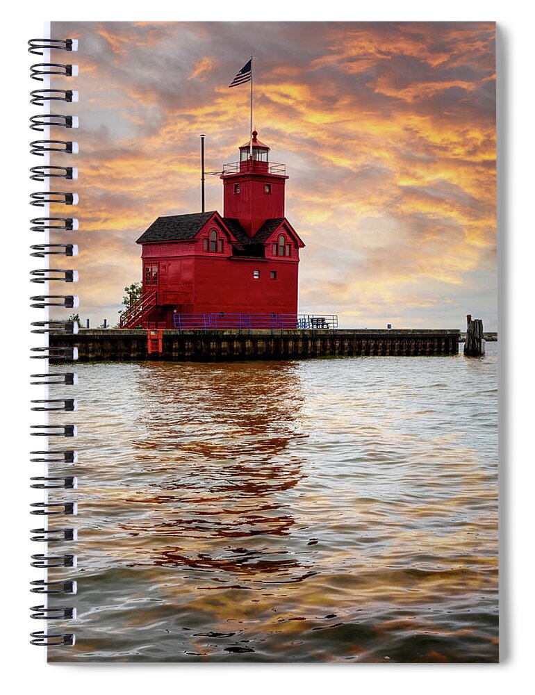 Lighthouse Spiral Notebook featuring the photograph The Holland Harbor Lighthouse by Debra and Dave Vanderlaan