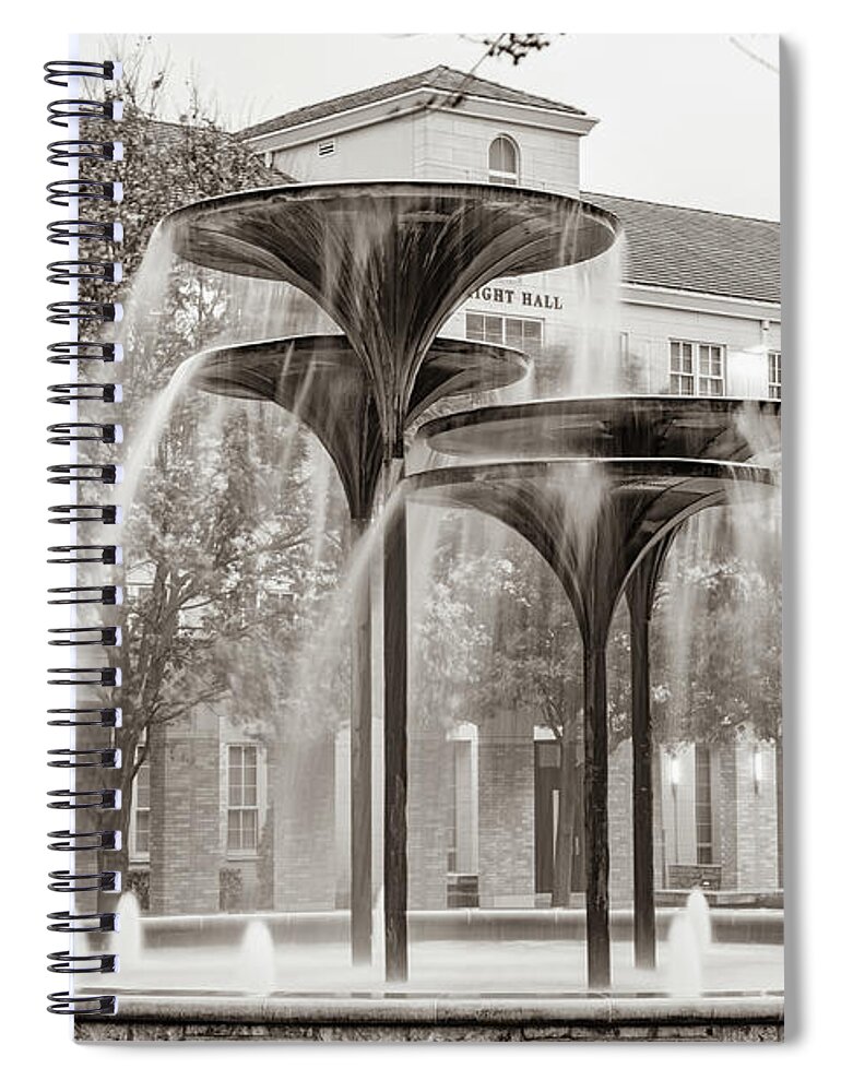 Tcu Spiral Notebook featuring the photograph The Horned Frog Fountain At TCU - Sepia Edition by Gregory Ballos