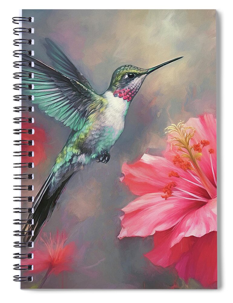 Hummingbird Spiral Notebook featuring the painting The Hummingbird And The Hibiscus by Tina LeCour