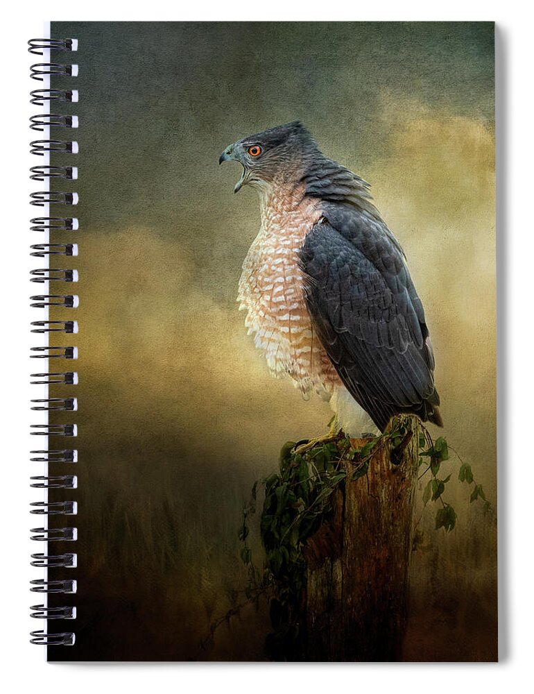 Hawk Spiral Notebook featuring the digital art The Lecture by Nicole Wilde