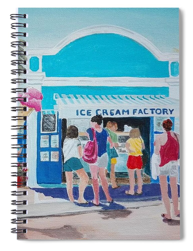 Ice Cream Spiral Notebook featuring the painting The Ice Cream Factory by Sandie Croft