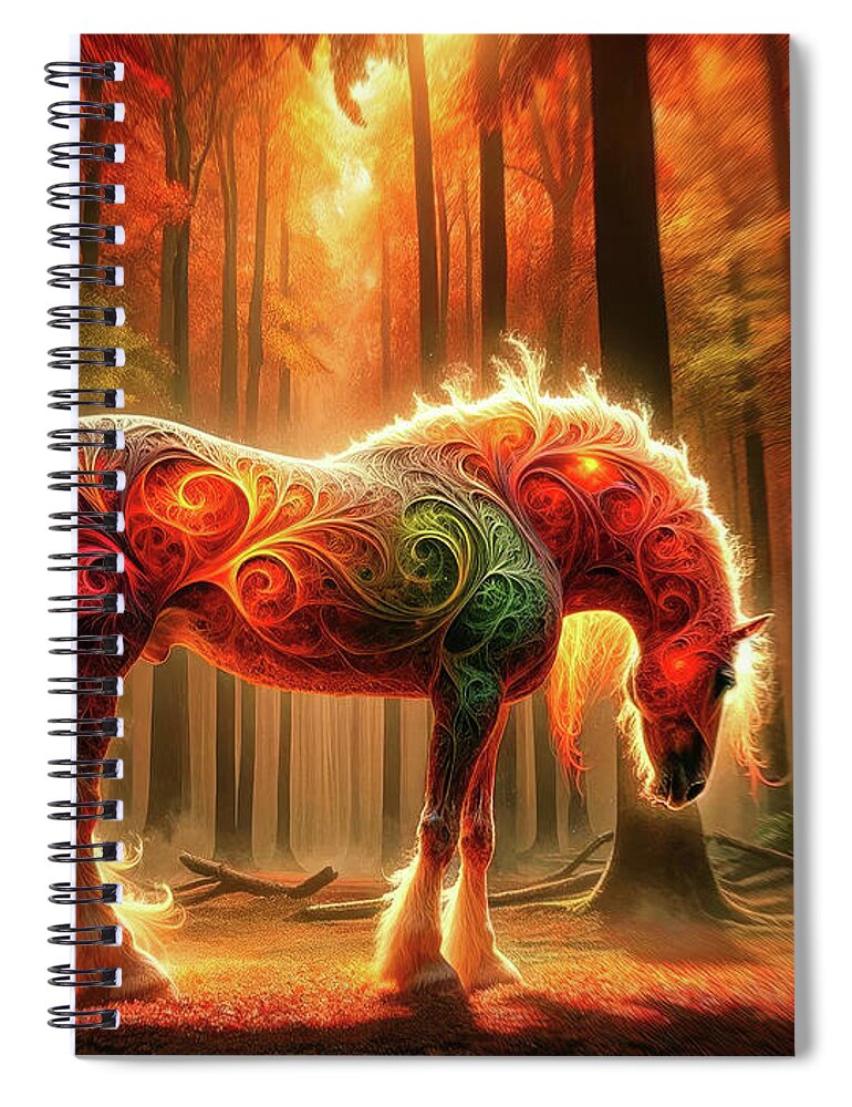 Autumn Spiral Notebook featuring the digital art The Incandescent Steed by Bill And Linda Tiepelman