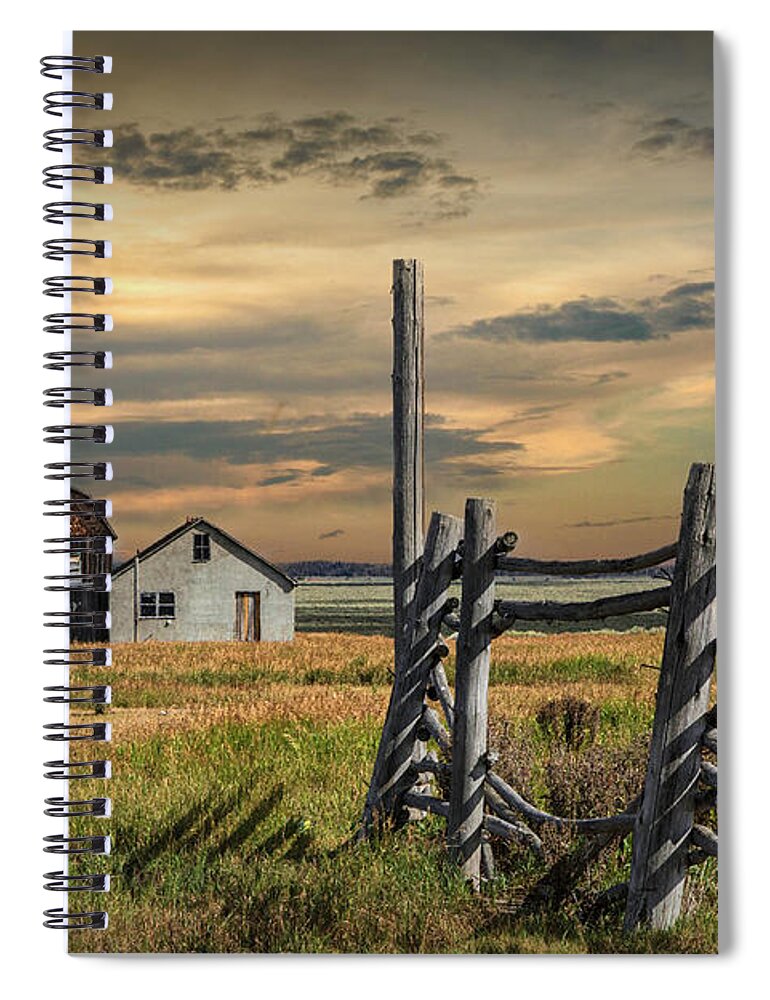 Wood Spiral Notebook featuring the photograph The John Moulton Farm on Mormon Row with Corral Fence by Randall Nyhof