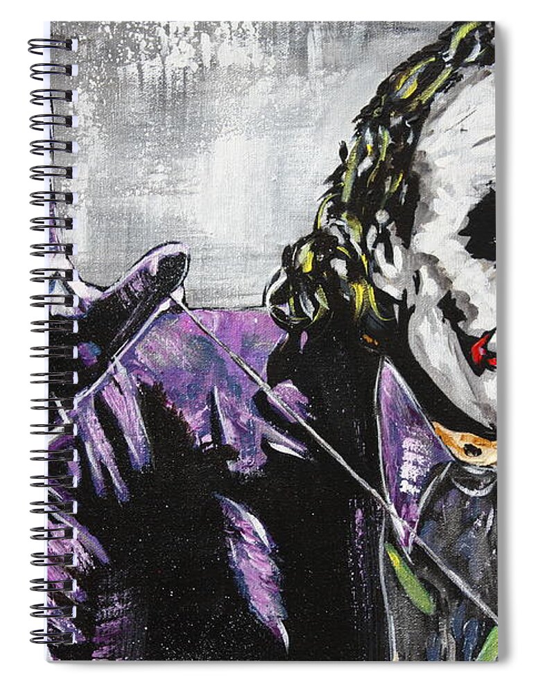 Heath Ledger Spiral Notebook featuring the painting The Joker Face Painting by Kathleen Artist PRO