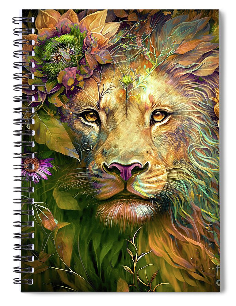 Lion Spiral Notebook featuring the painting The King Of The Pride by Tina LeCour