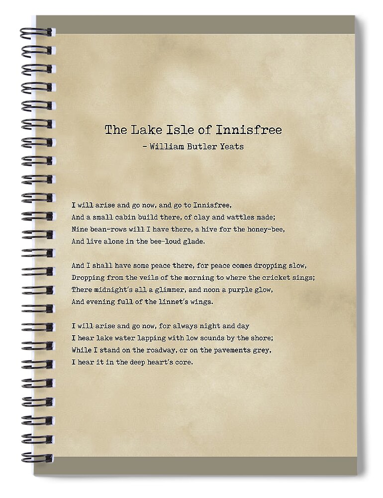 The Lake Isle Of Innisfree Spiral Notebook featuring the digital art The Lake Isle of Innisfree - William Butler Yeats - Typewriter Print on Antique Paper 1 - Literature by Studio Grafiikka