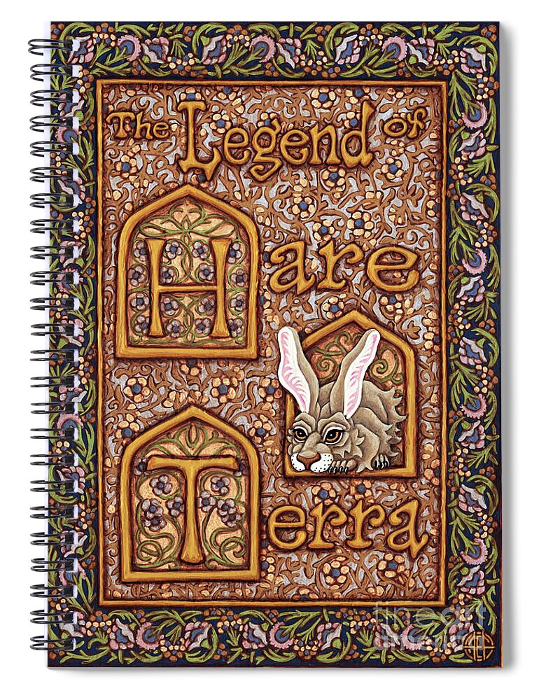 Hare Spiral Notebook featuring the painting The Legend of Hare Terra. Illuminated Book Cover. Blue by Amy E Fraser