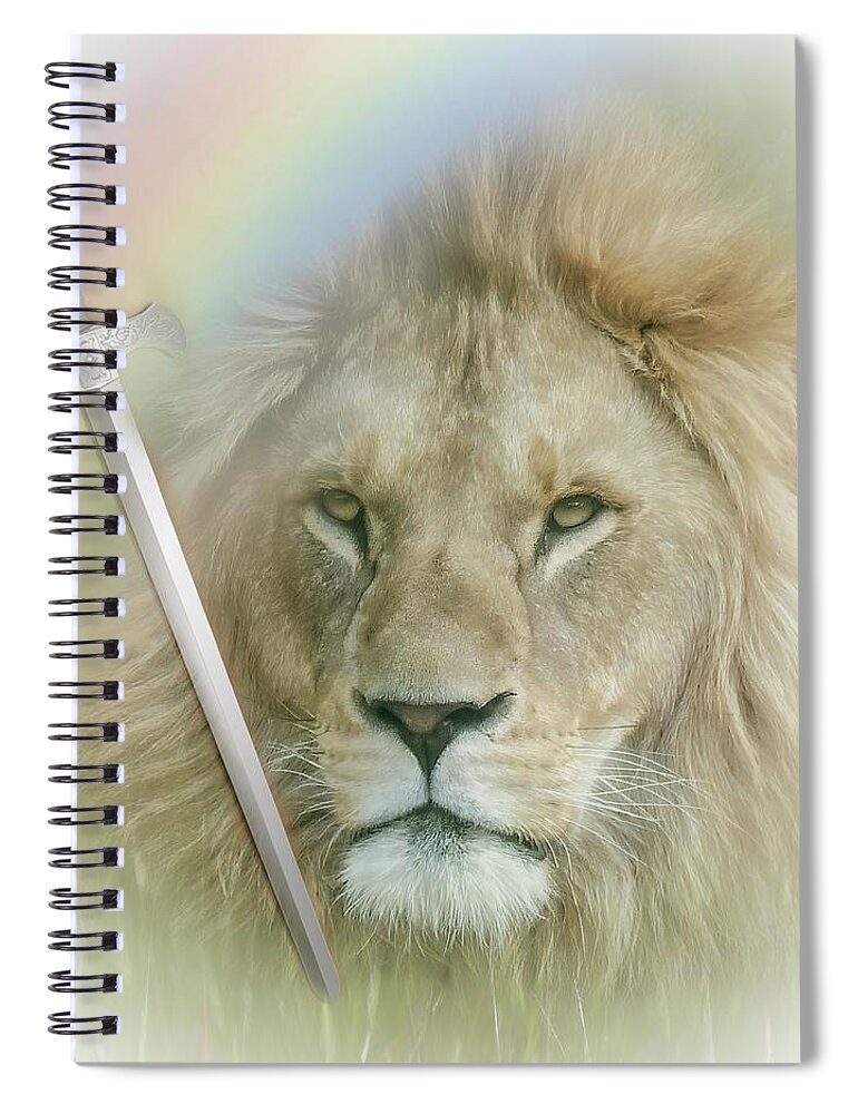 Rainbow Spiral Notebook featuring the photograph The Lion and the Sword by Marjorie Whitley