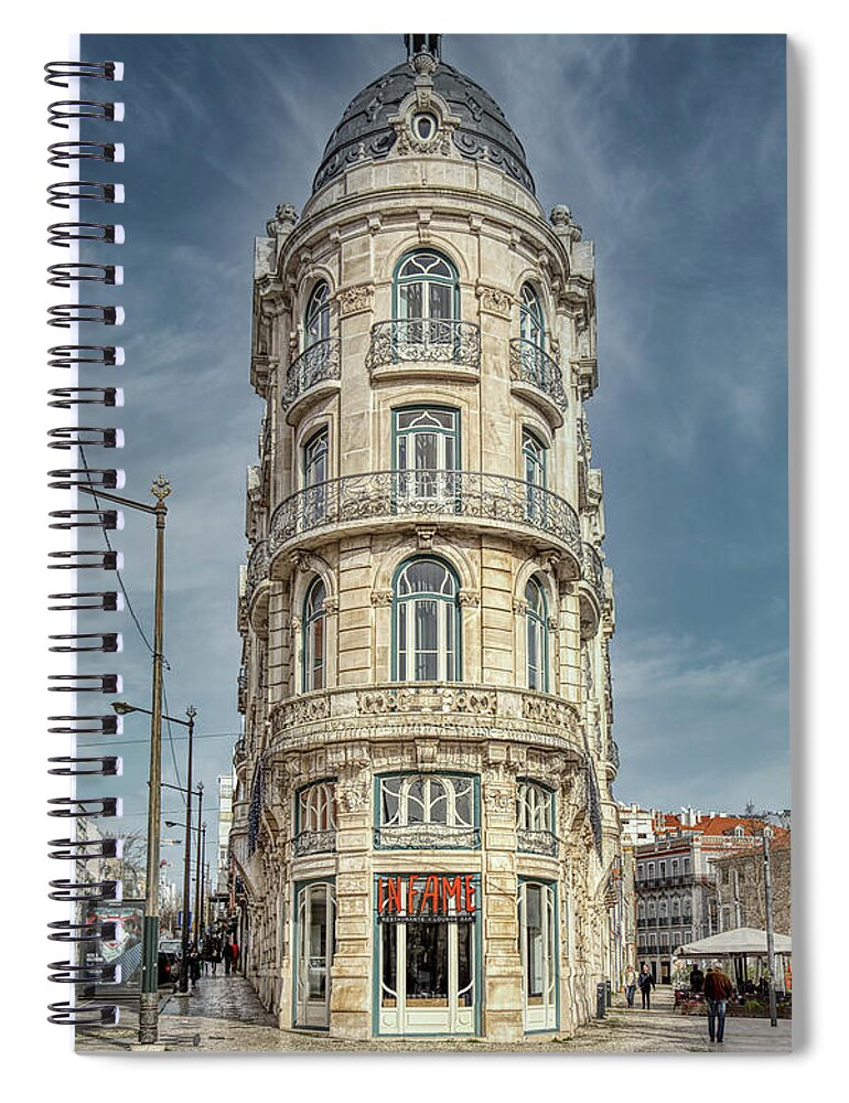 Lisbon Spiral Notebook featuring the photograph the Lisbon Flatiron by Micah Offman